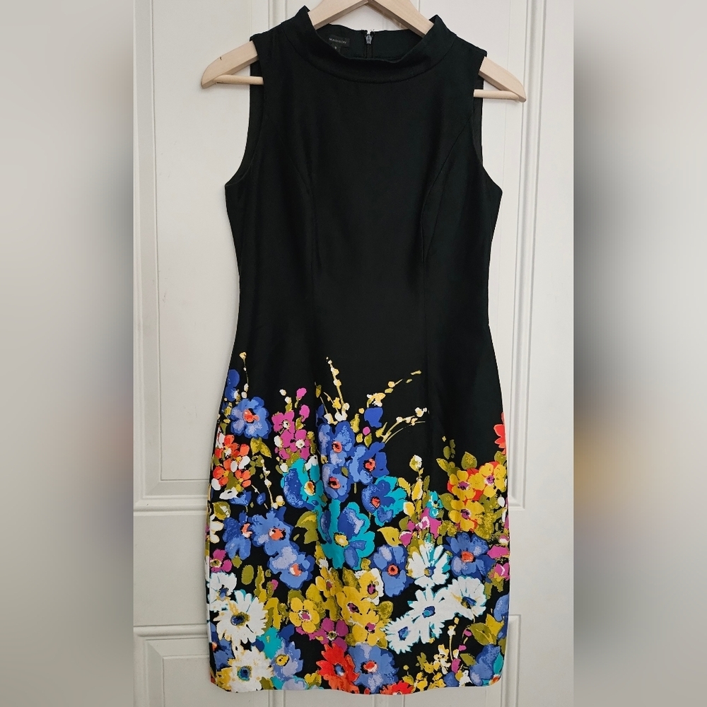 Madison bodycon office church work black colorful floral dress size 2